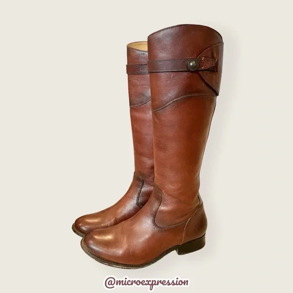Frye Molly Button Brown Leather Tall Knee High Equestrian Zip Up Vintage Boots - Picture 9 of 14